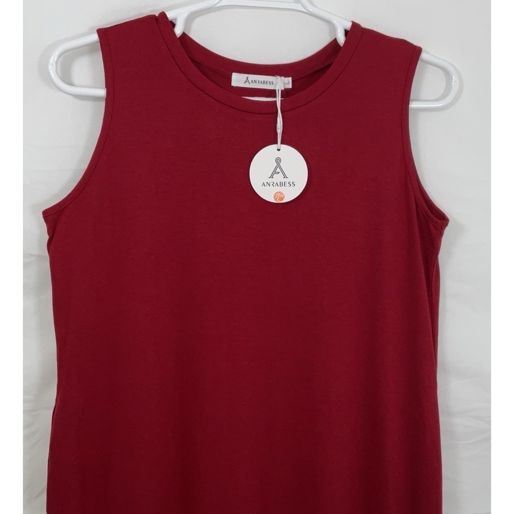 NWT Women's Anrabess Sleeveless Maxi T-Shirt Dress Loose Fit - Burgundy - Large - Picture 2 of 6
